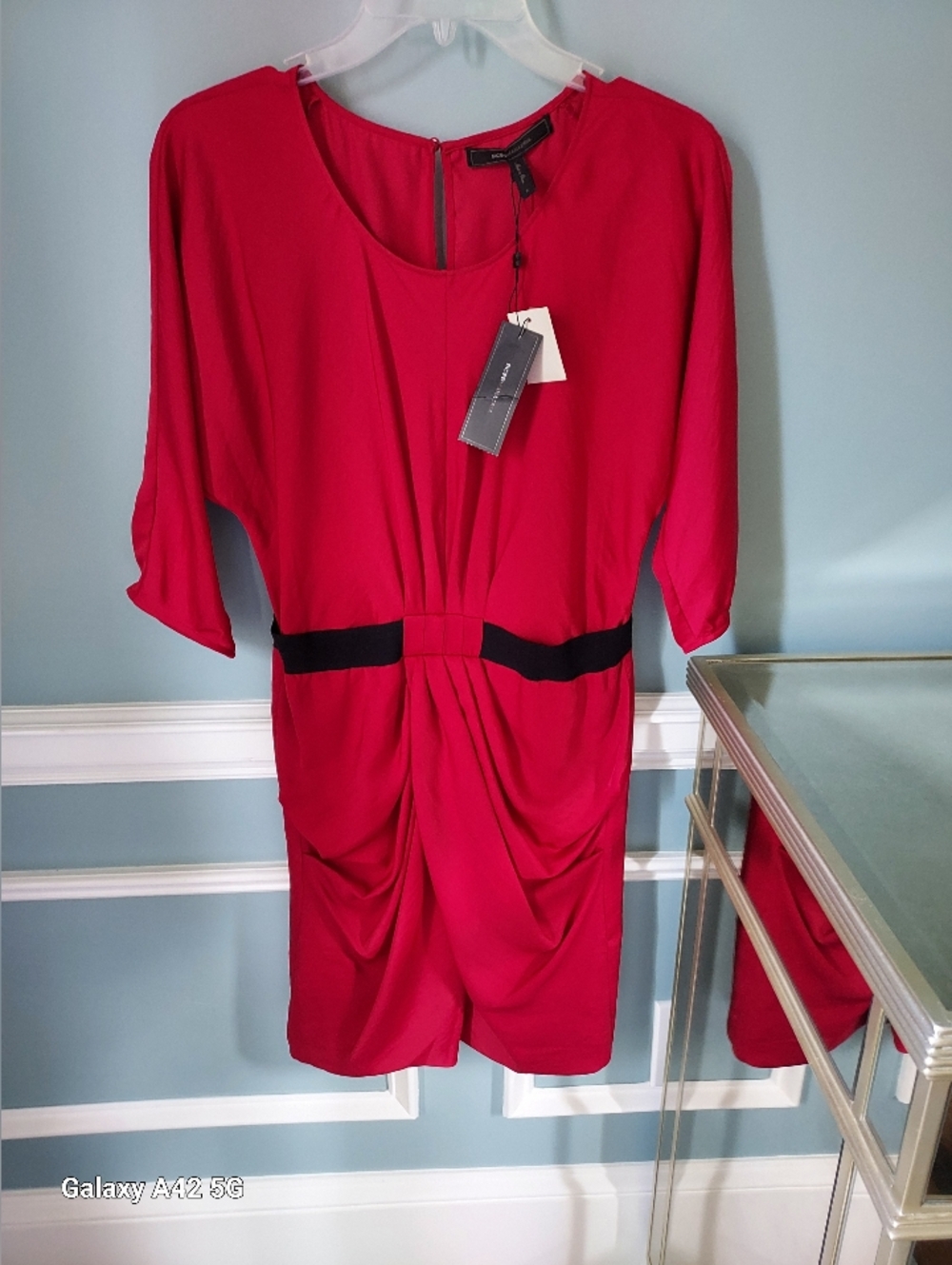 BCBG Red Dress with Black Waistband
